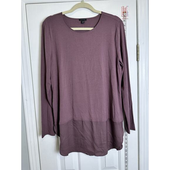 Ann Taylor Blouse Mixed Media Tunic Shirt Size Large LG Viscose Plum - Picture 1 of 10